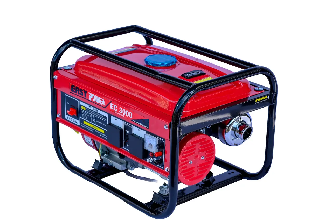 Side view of the Easy Power EC3000 Generator displaying the exhaust muffler and heavy-duty frame