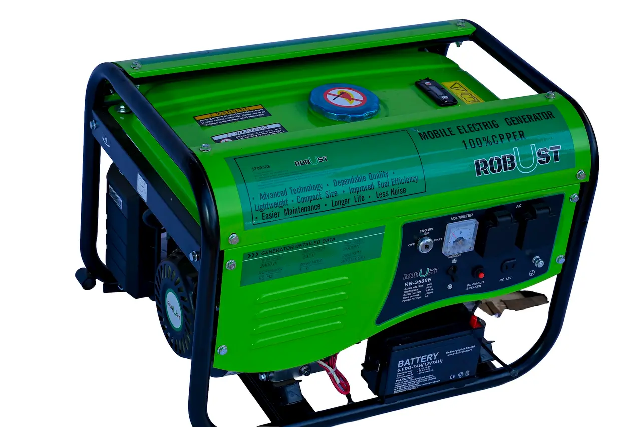 Robust 3.5kVA peak power portable generator angled view with visible pull cord and fuel tank